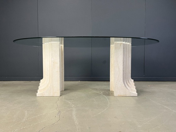 Image 1 of Table à manger vintage en travertin de style Carlo Scarpa, années 1970