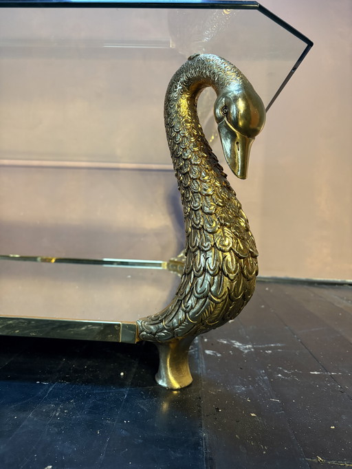 Mesa de centro vintage estilo Hollywood Regency con patas de cisne