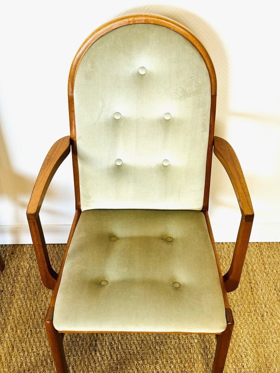 Image 1 of Set di 4 sedie da pranzo vintage in noce e velluto verde di G-Plan, 1970