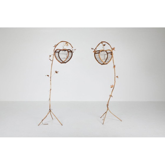 Image 1 of Pair of vintage birdcages in gilded metal, Belgium 1970