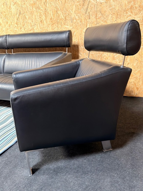 Image 1 of Divano e 2 poltrone Leolux Patachou in pelle nera