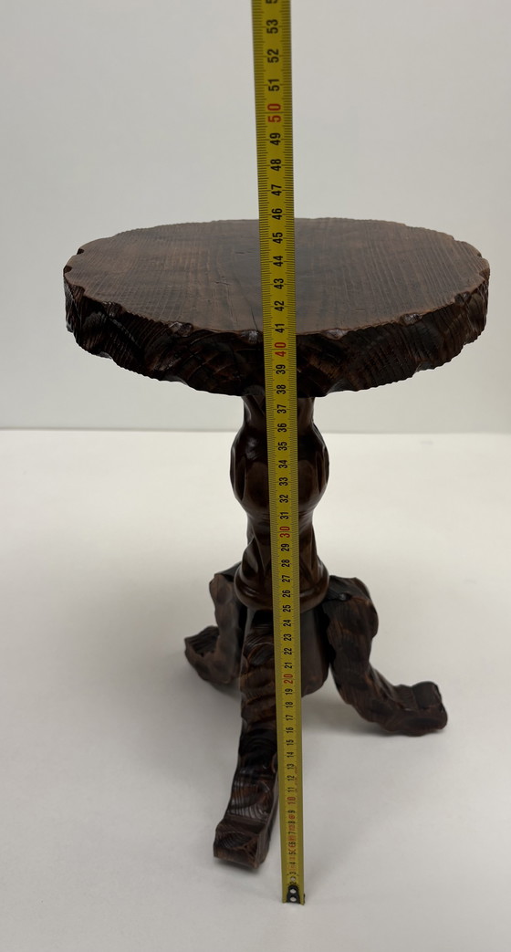 Image 1 of Vintage wooden hand-carved Spanish design side table Brutalist