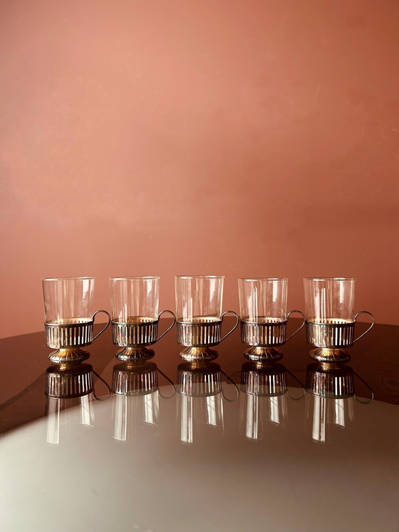 Image 1 of VERRES À CAFÉ/THÉ DOUWE EGBERTS PLAQUÉS ARGENTÉS