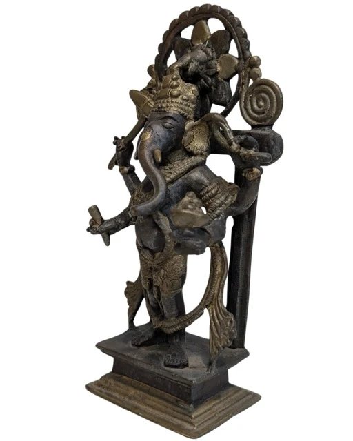 Antigua Ganesha de bronce pesado de pie con halo y dorado al fuego – Himalaya – Esculturas, Bronze (photo 8 of 10)