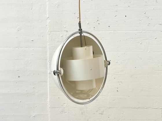 Image 1 of Suspension Multi Lite avec anneau chromé, conçue par Louis Weisdorf pour Lyfa, Danemark, années 1960