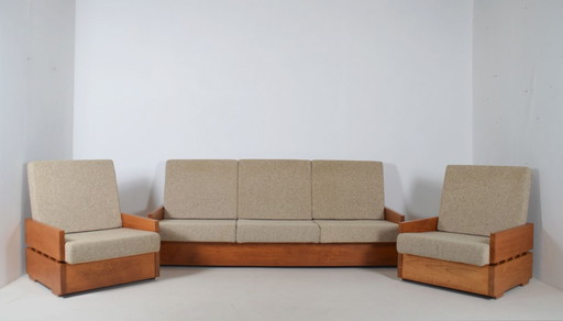 Set Brutalistische zetels in massief hout, jaren '70