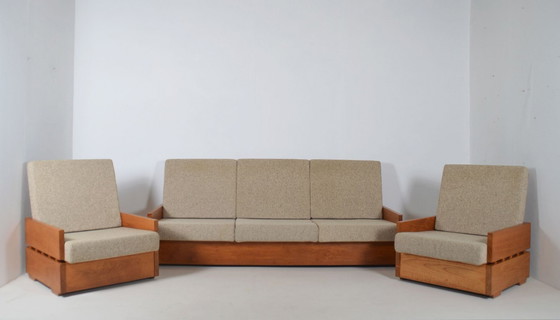 Image 1 of Set Brutalistische zetels in massief hout, jaren '70