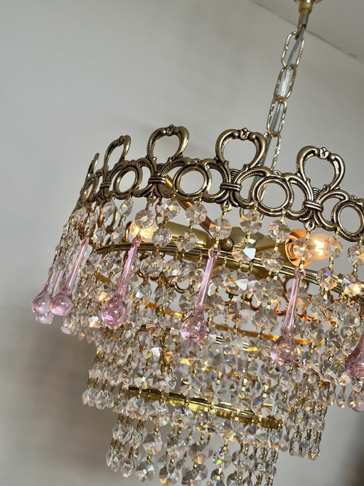 Lustre vintage rose en forme de larme, suspension en cristal de Murano