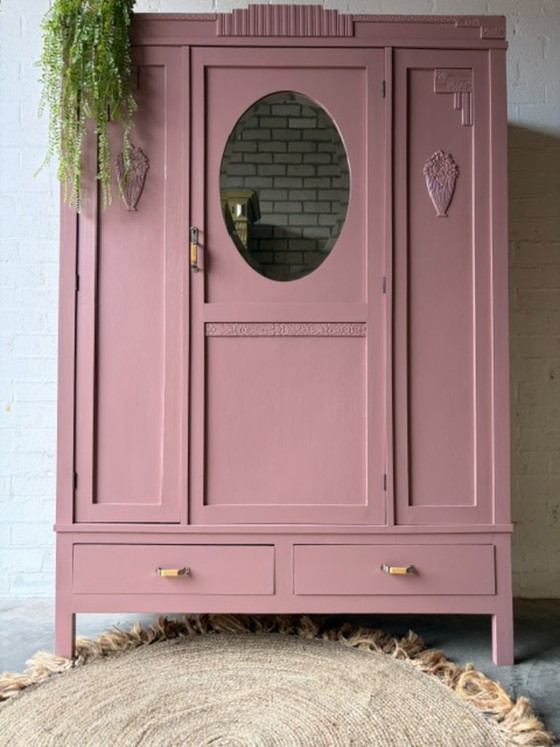 Antique vintage Art Deco wardrobe with mirror, restyled – Wood (photo 6 of 19)