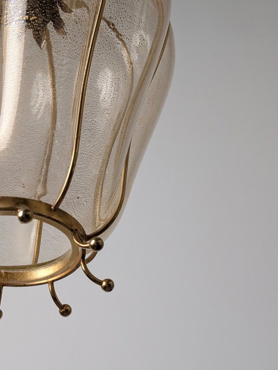 Image 1 of Handgeblazen lantaarn van Murano-glas van Barovier & Toso met 24-karaats goud en messing, jaren 60.