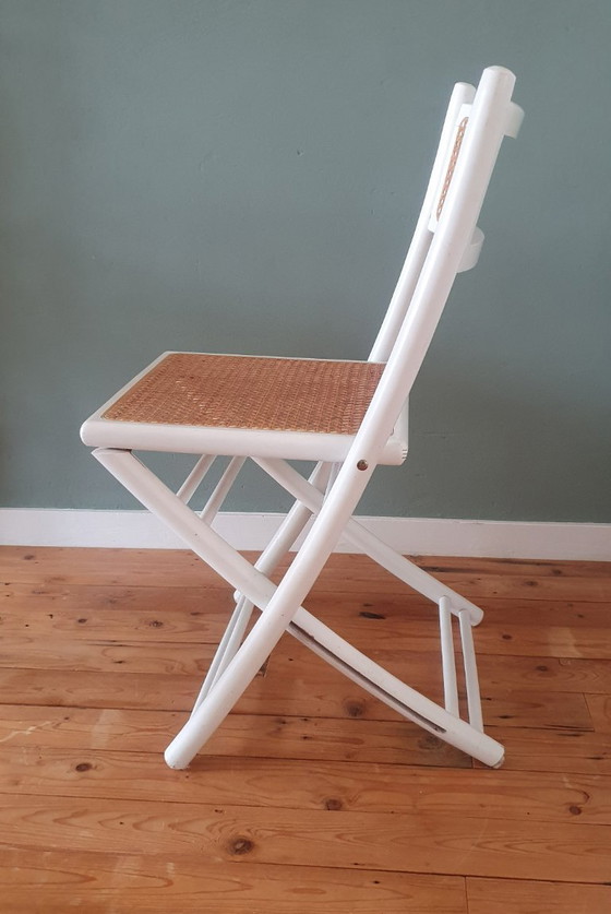 Image 1 of Set of 2 White Design folding chairs with cane / webbing upholstery