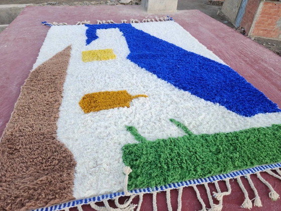 Tapis Beni Ouarain 300x200 cm – Laine épaisse, design artistique bleu Klein – Coton, Modern (photo 7 of 16)