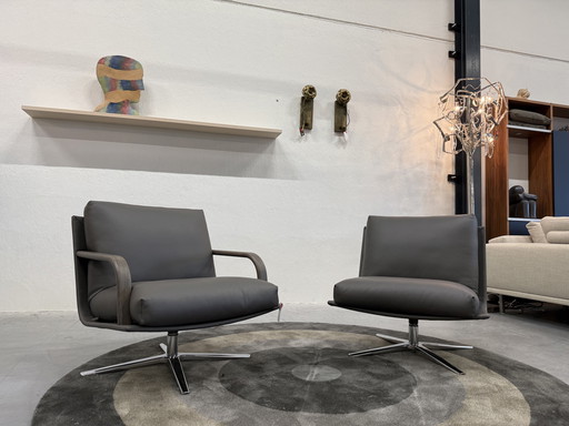 2 sedie girevoli Leolux Kudo in pelle Ceras Flint