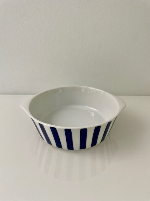 Vintage Dan-Ild Lyngby Ildfast Serving Bowl with Cobalt Blue Stripes