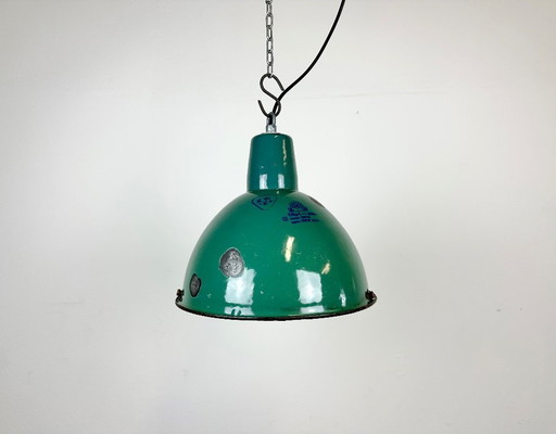Industrial Green Enamel Factory Lamp, 1960s