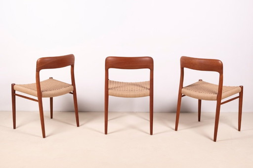 3x Modèle 75 de Niels Møller en teck, années 1960, Danemark