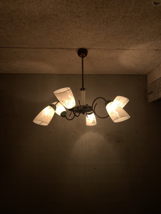 Image 1 of Vintage kroonluchter jaren vijftig ook wel Spider hanglamp genoemd.