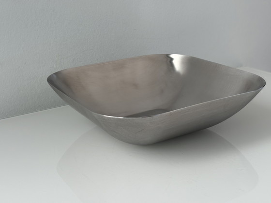 Image 1 of Serveerschaal van geborsteld RVS met afgeronde hoeken