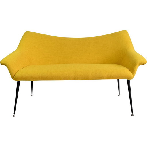 Vintage 2-Sitzer Sofa aus Metall und Samt, Deutschland 1960