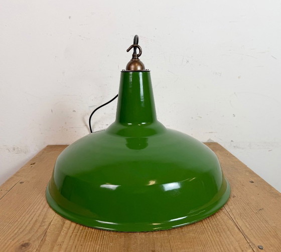Image 1 of Lampada a sospensione in smalto verde industriale della Jackson Electrical Co., anni '60