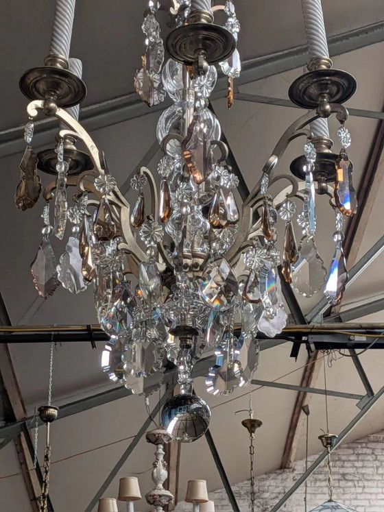 Lampadario antico francese di 170 cm con catena in cristallo in stile Luigi XVI. – Crystal, Glass (photo 3 of 12)