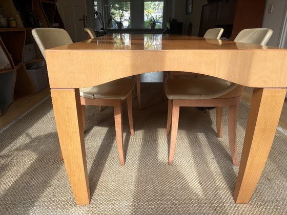 Vintage Molteni Dining Set – Pear Wood – Table + 4 Chairs – Approx. 30 Years Old – Molteni&C, Textile (photo 4 of 6)