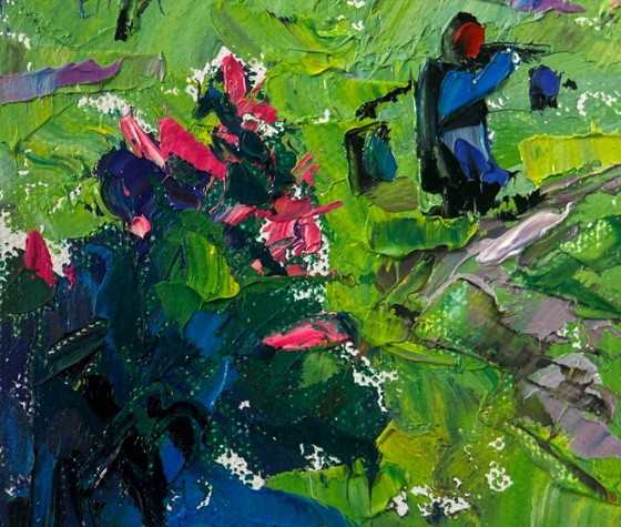 Image 1 of Original Oil Painting Summer House Landscape Cool evening with the smell of grass
