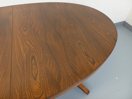 Image 1 of 60s-70s vintage Baumann elm wood oval dining table with extensions