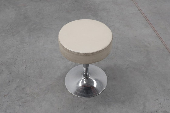 Image 1 of Vintage Mid-Century Design Stool in Chrome with White Leather Seat, 1970s