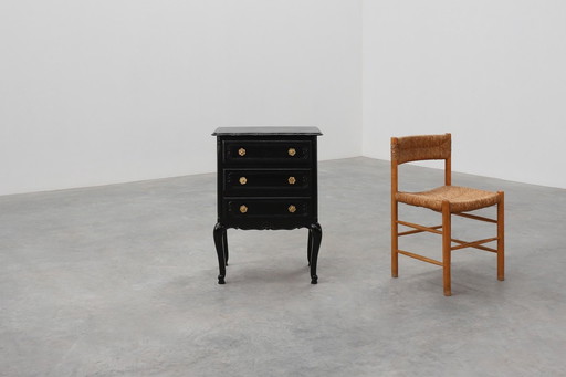 Louis XV Style Chest of Drawers in Black Lacquered Oak, France, 1950s