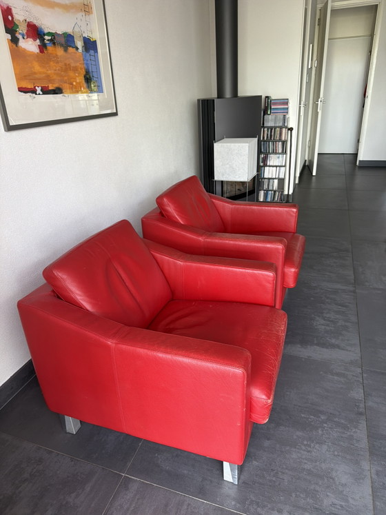 Leolux: 2 Sessel 1 Hocker – Leather, Metal (photo 3 of 5)