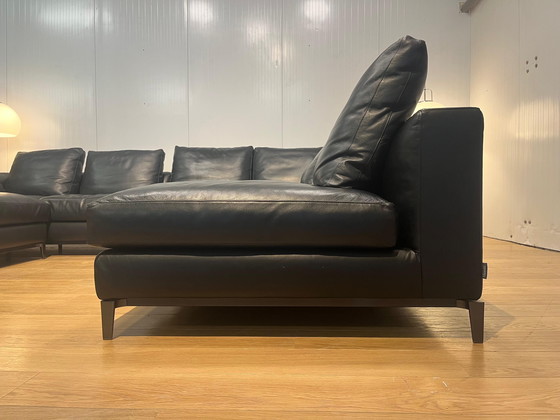 Image 1 of Minotti Andersen 4-Delige Zwarte Leren Hoekbank 
