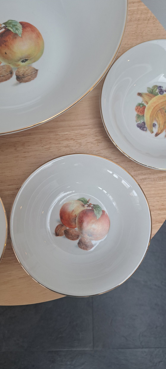 Image 1 of Bavaria Winterling Vintage Pudding Set – 1 ciotola + 4 ciotole piccole – Motivo frutta – Porcellana