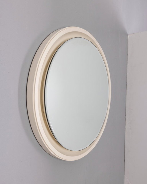 1970s Vintage Round Wall Mirror in White Wood, Italian Design