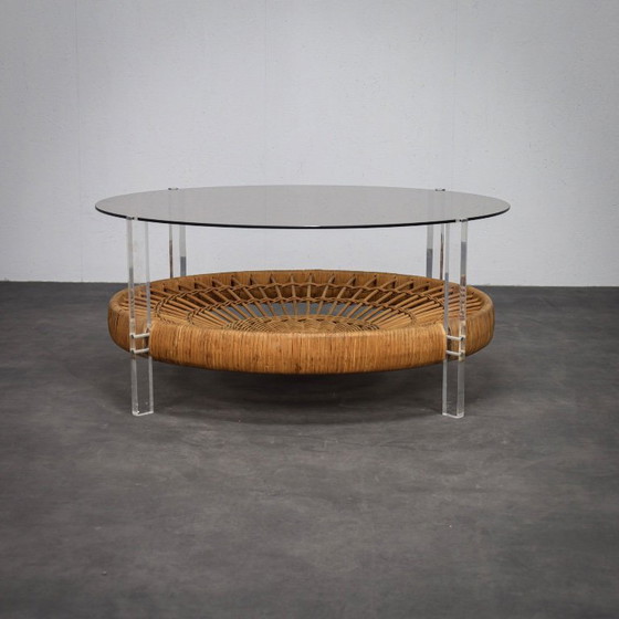 Image 1 of Vintage Round Coffee Table with Rattan Basket (1970s)