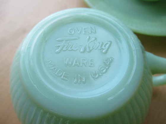 Image 1 of SERVICE A CAFE en JADEITE FIRE KING de la Verrerie ANCHOR HOCKING - made in USA années 1940 - 50's