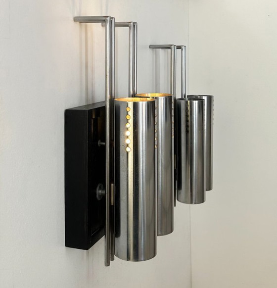 Image 1 of Coppia di applique vintage, metallo cromato e rovere annerito, Francia, 1970