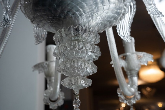Image 1 of Vintage kroonluchter van helder Murano-glas uit de jaren 1940, een klassiek Italiaans kunstglas.