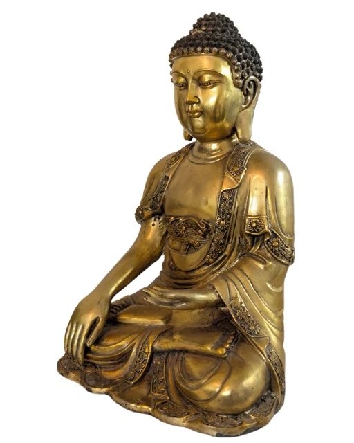 Grande Buddha in Bronzo Dorato a Fuoco – Stile Ming – Cina ca. 1930– kg) – Sculture, Bronze (photo 8 of 10)