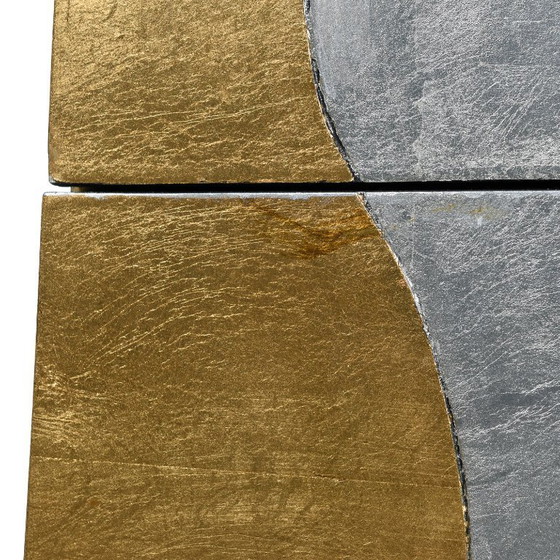 Image 1 of Lam Lee Memphis stijl piramide ladekast in zilver en goudfolie