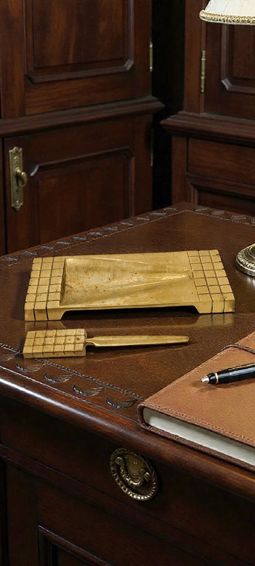 Brutalist Brass Desk Set 1960s – Sculptural Mid-Century Design, Style of Luigi Stefan Varga Office