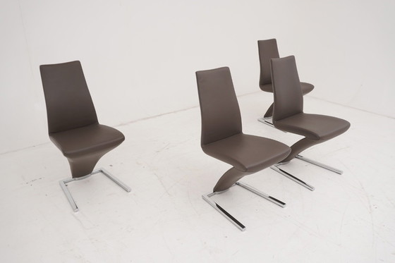 Image 1 of Rolf Benz 7800 Leder braun 4 Stühle Stuhl Stühle Freischwinger Klassiker