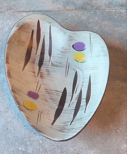 Westdeutscher Keramikteller im Stil der Mid-Century Modern (MCM), Freiform, 1950er/60er Jahre