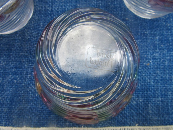 Image 1 of Ensemble de 6 petits bols japonais peints à la main, style soga, motif floral Mid-Century Modern.