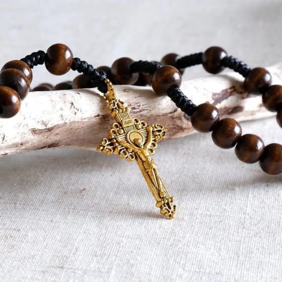 Image 1 of Catholic Rosary – Exclusive Wood Beads, Marian Medal Centre, Durable Handmade Devotional, Catholic Gift