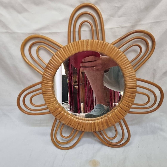 Image 1 of Espejo de sol de ratán 1970