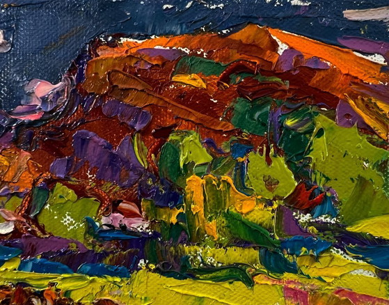 Original Oil Painting Summer Nature Landscape Meadows Near the Mountains – Paintings & Drawings, Canvas (photo 4 of 8)