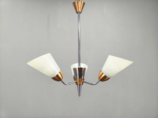 Mid-Century Pendant Light, Copper and Chrome, Czechoslovakia, 1970s