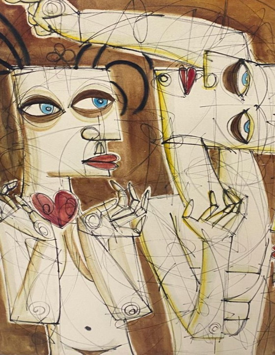 Image 1 of Large oil painting on canvas, Spanish Post-Cubist School, 1900s
