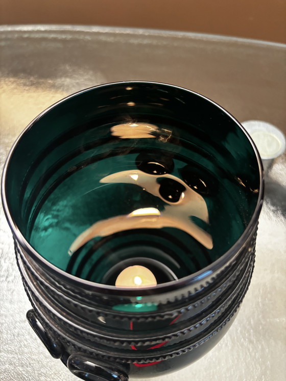 Image 1 of Bocal en verre de la taille d'un pouce avec couvercle – vert foncé –